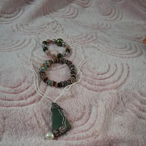 Elegant Green and Brown Jewelry Set